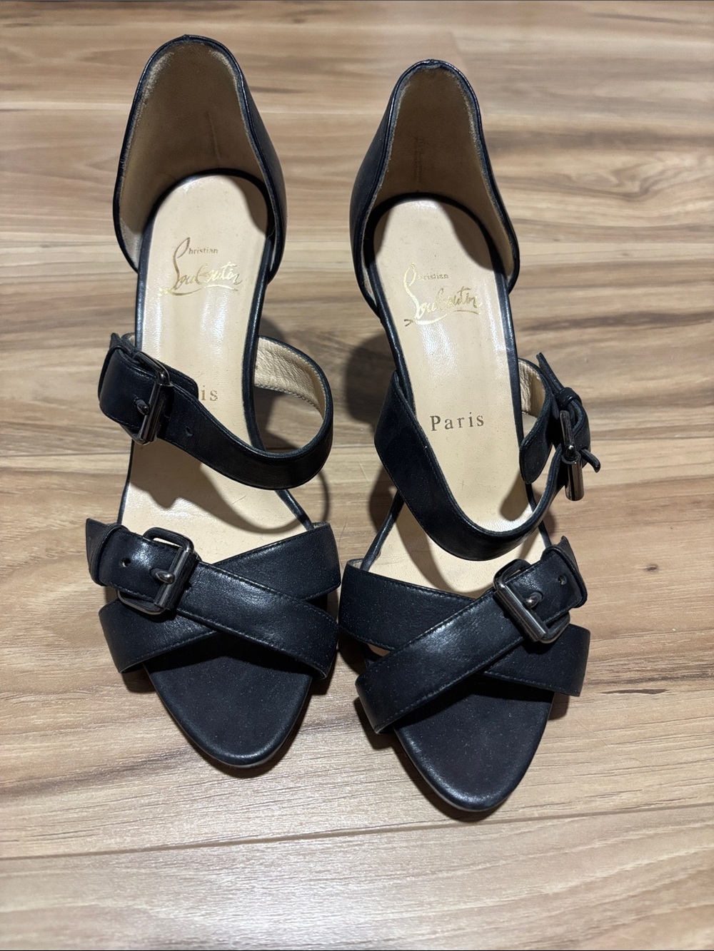 Christian Louboutin Black Crisscross Buckle Heels